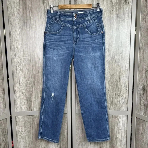 Anthropologie Pilcro Jeans Straight Leg Distressed Blue Color Stretch 28 - Picture 1 of 9